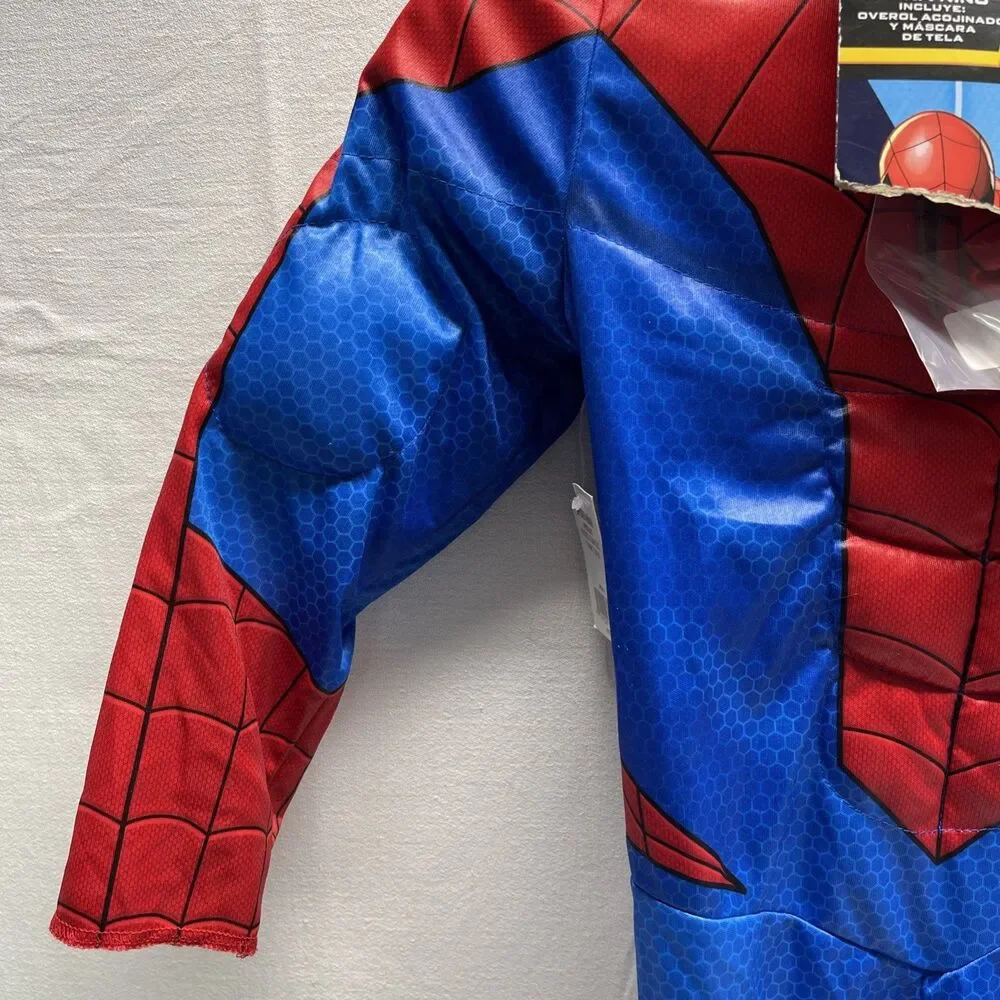 Marvel Spiderman Padded Jumpsuit Costume S 4-7 Muscles Mask Spider Man Costumes